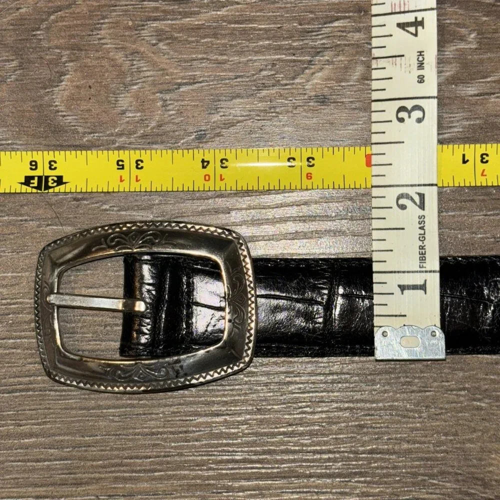 Vintage Brighton 1996 Brown/Black Leather Belt Silver Buckle Embellished M23903‎